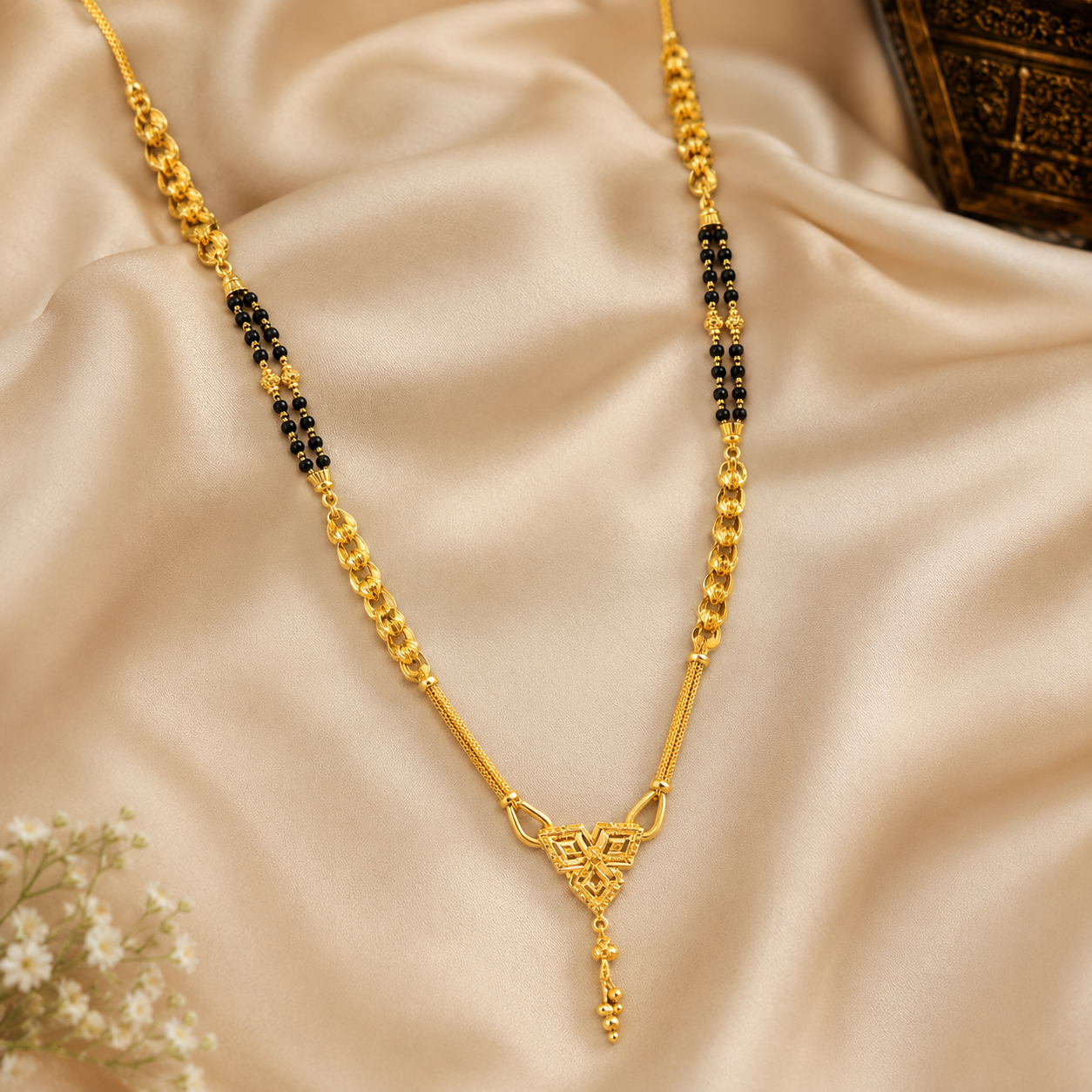 Traditional Gold Mangalsutra in 22KT Yellow Gold with Black Beads | 12.45g