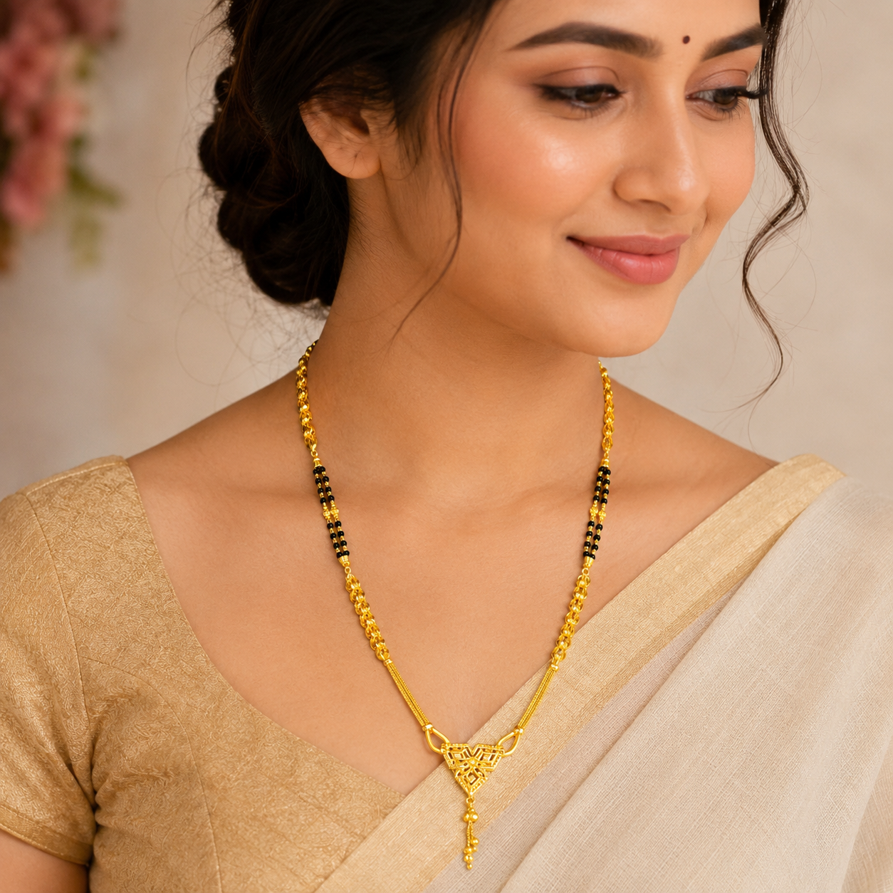 Traditional Gold Mangalsutra in 22KT Yellow Gold with Black Beads | 12.45g
