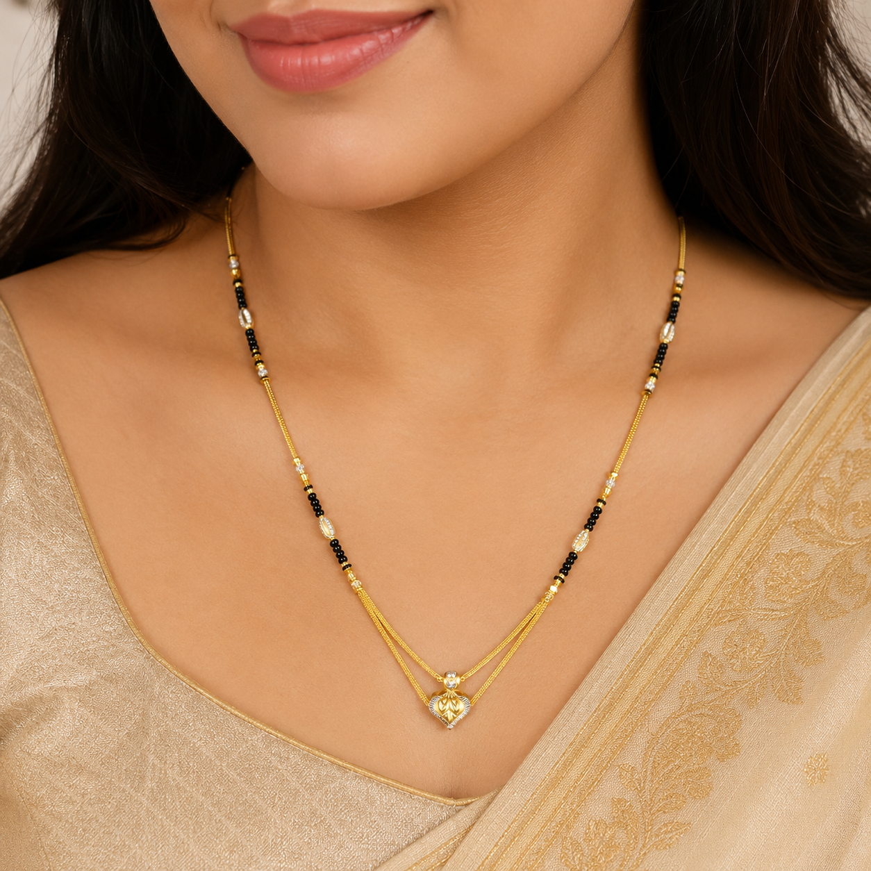 Traditional Gold Mangalsutra in 22KT Yellow Gold with Black Beads | 10.33g