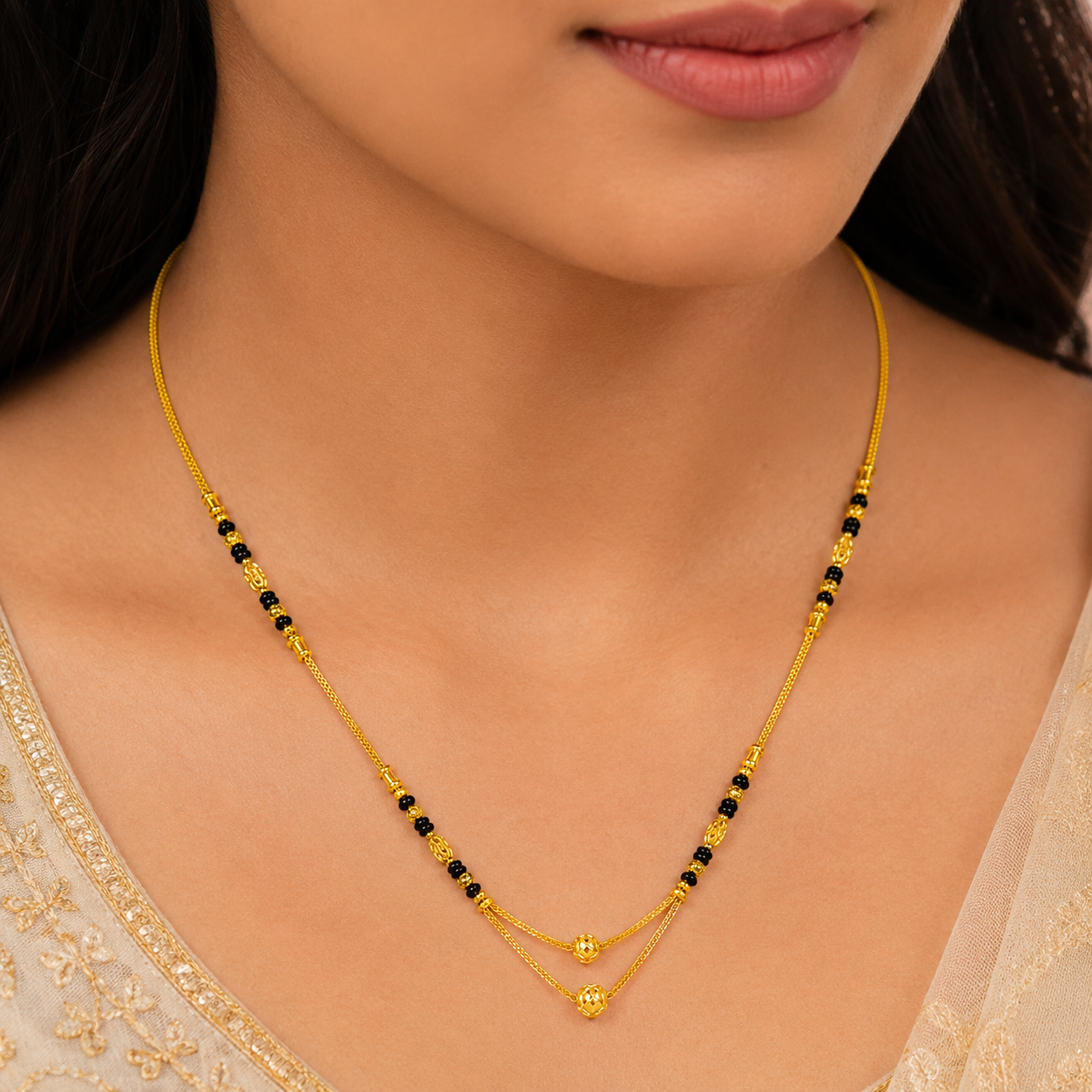 Traditional Gold Mangalsutra in 22KT Yellow Gold with Black Beads | 8.28g