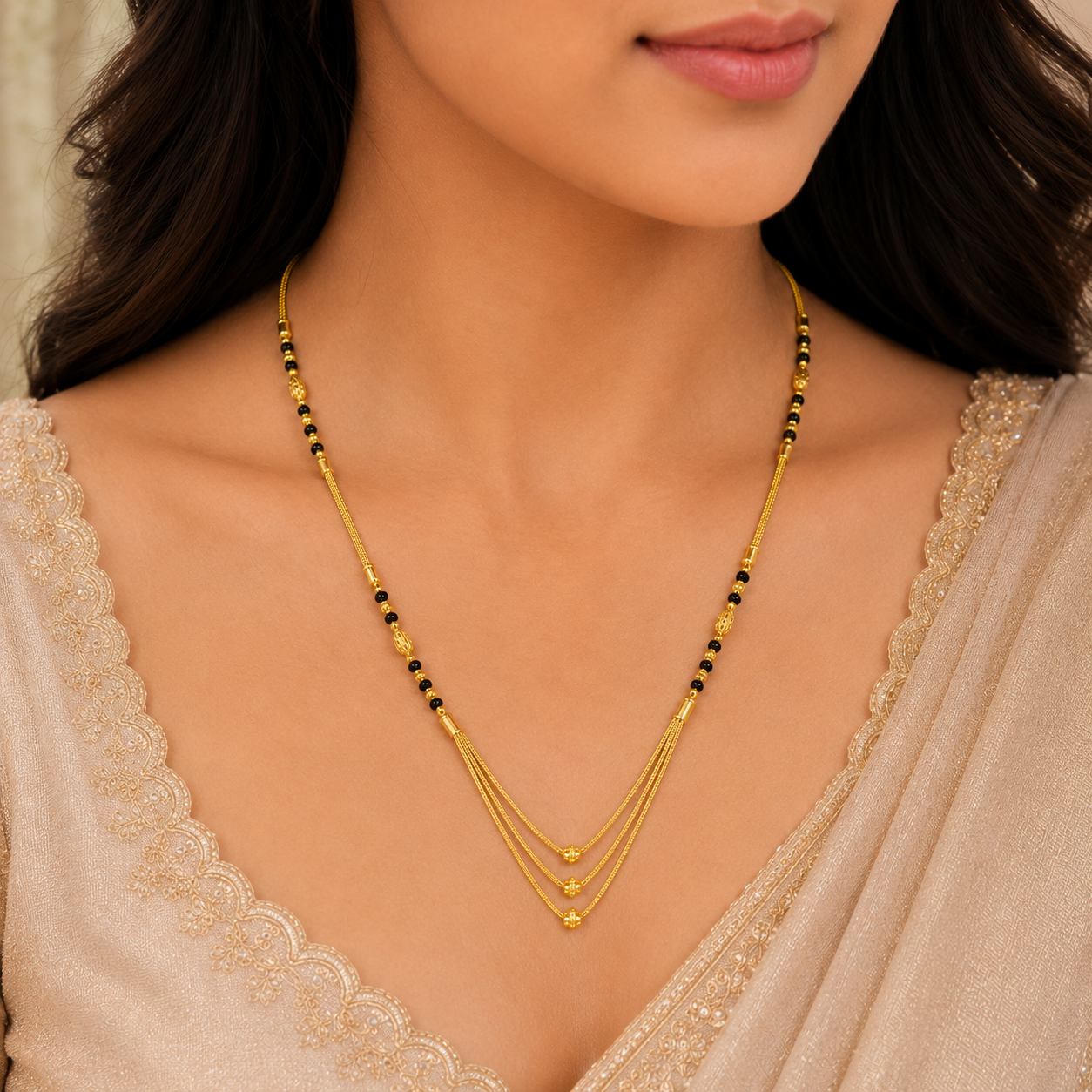 Traditional Gold Mangalsutra in 22KT Yellow Gold with Black Beads | 9.94g