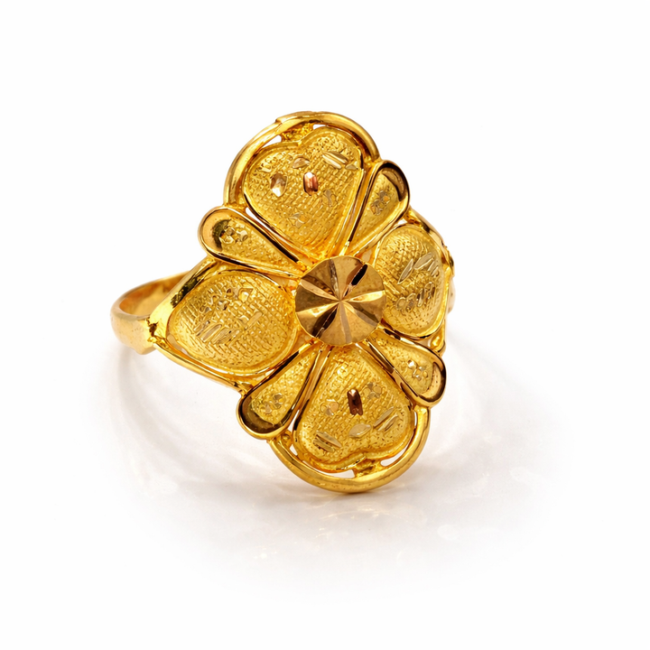 Gold Flower Petal Ladies Ring