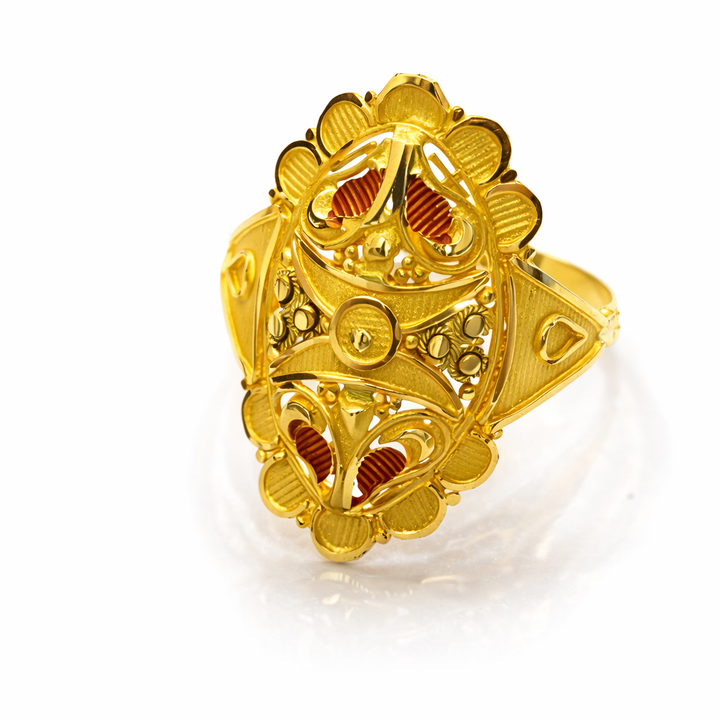 Oval Floral Scroll Enamel Gold Ladies Ring