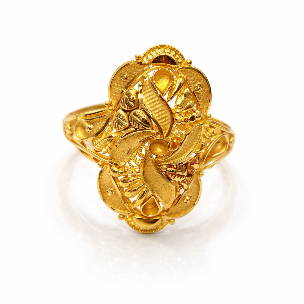 Swirl Leaf Jali Gold Ladies Ring