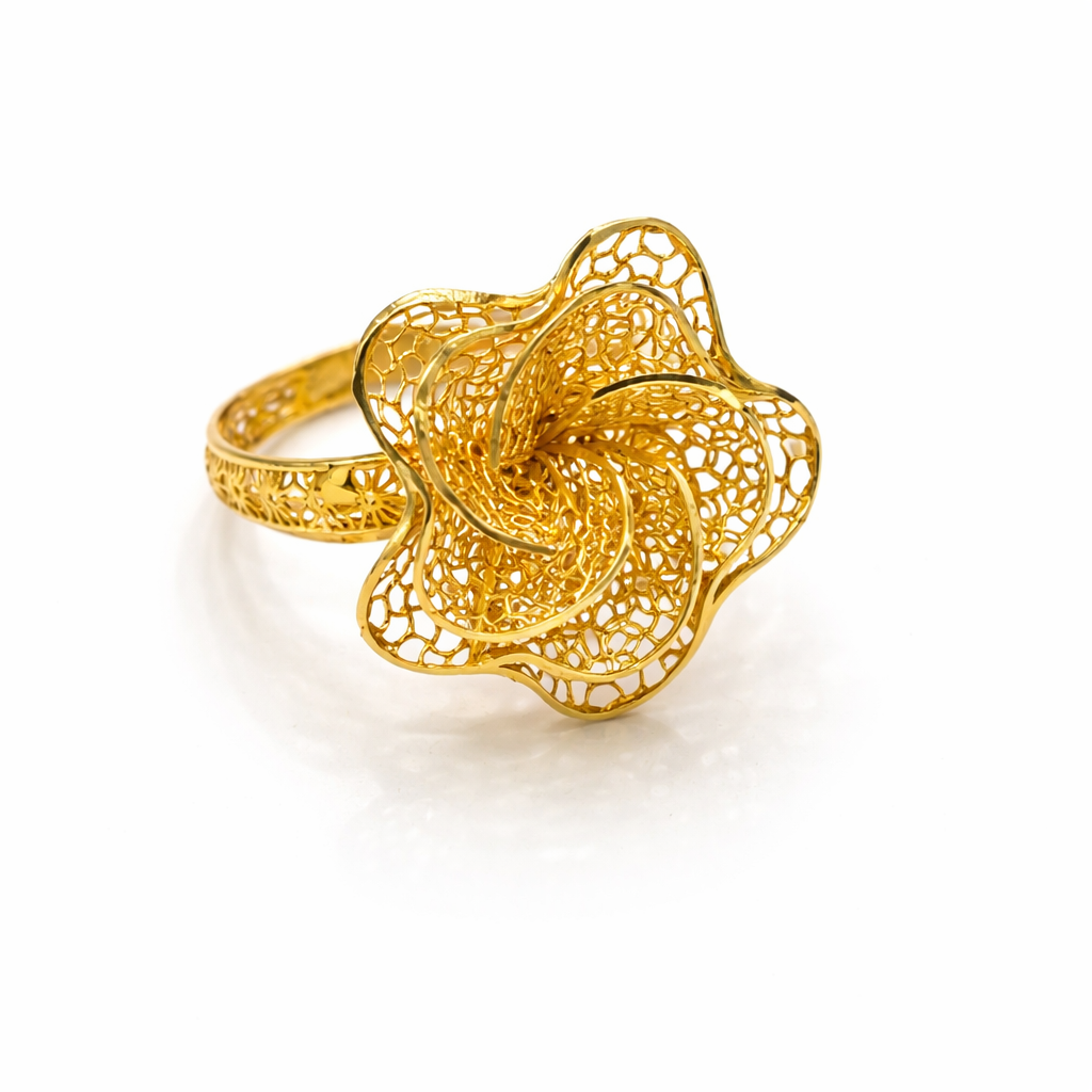 Rose Filigree Mesh Gold Ladies Ring