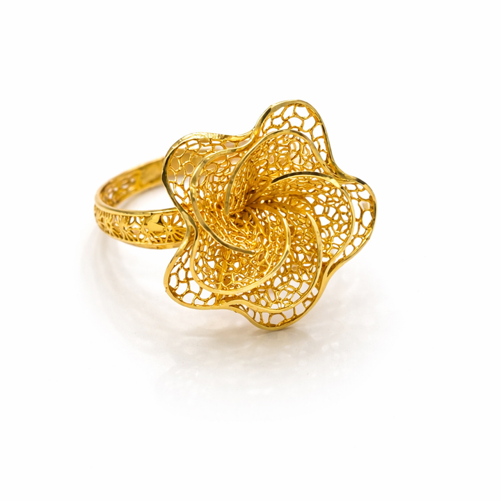 Rose Filigree Mesh Gold Ladies Ring