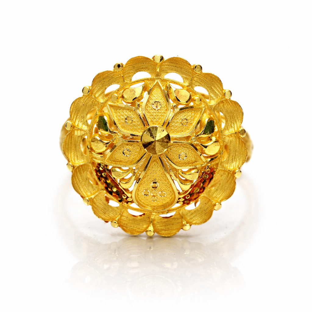 Lotus Mandala Dome Gold Ladies Ring