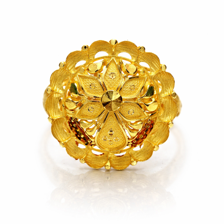 Lotus Mandala Dome Gold Ladies Ring
