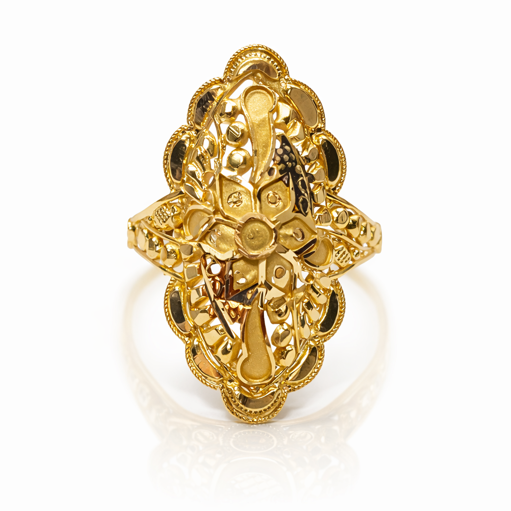 Diamond Shape Floral Jali Gold Ladies Ring