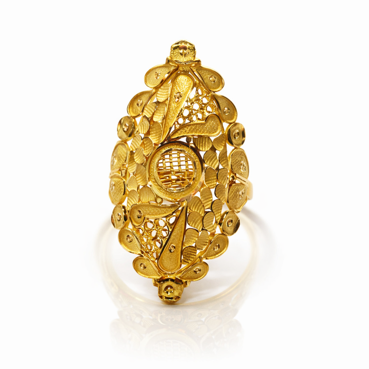 Oval Leaf Coin Jali Gold Ladies Ring