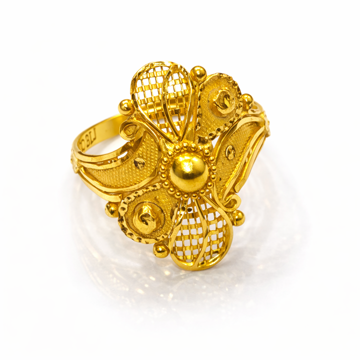 Square Mesh Bead Gold Ladies Ring