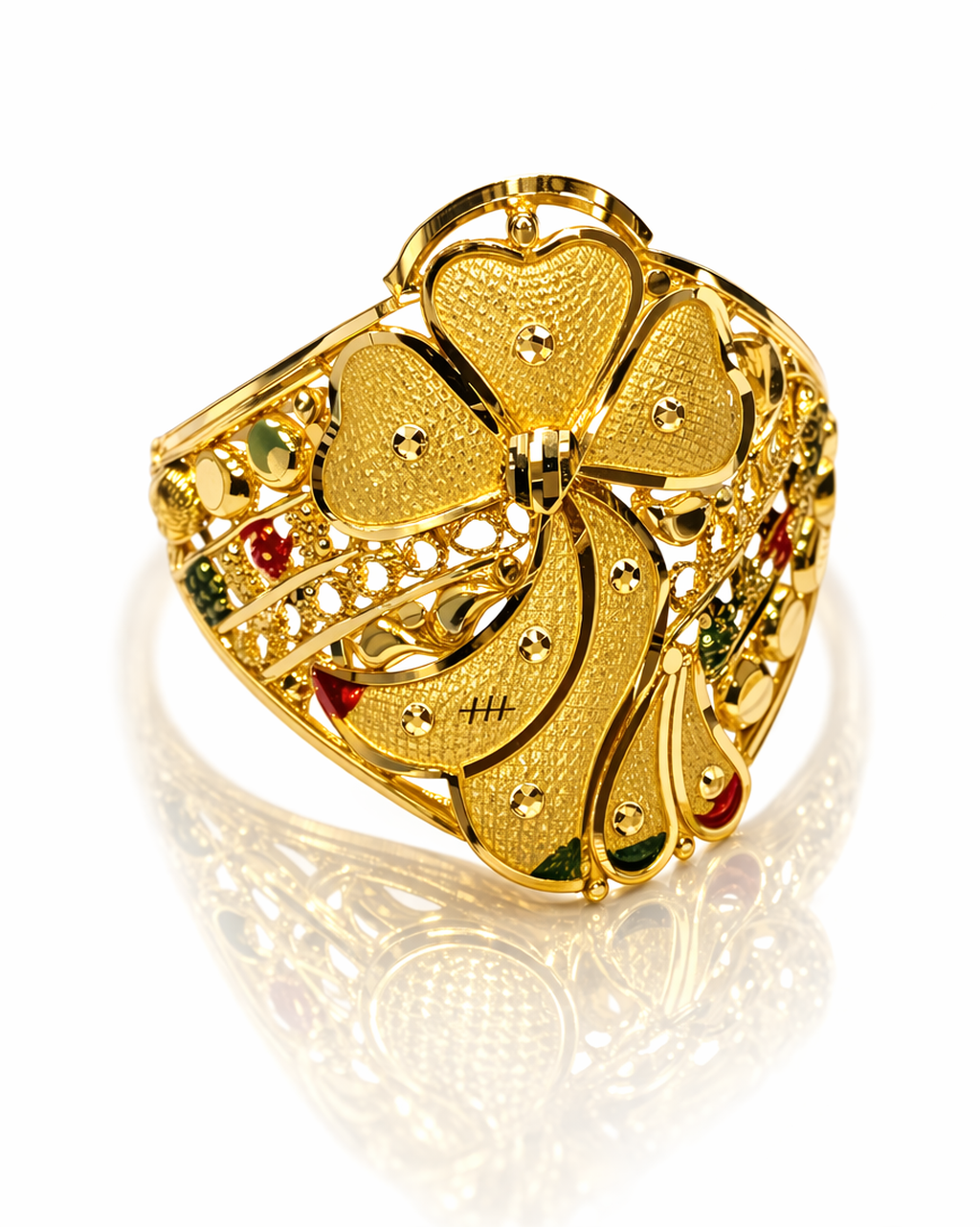 Clover Enamel Meenakari Gold Ladies Ring