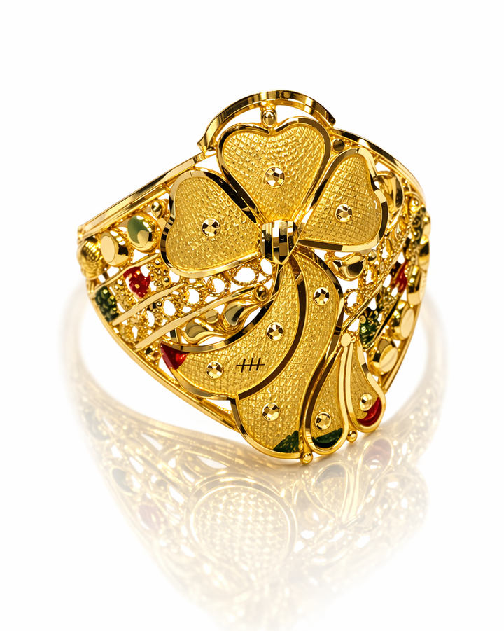 Clover Enamel Meenakari Gold Ladies Ring