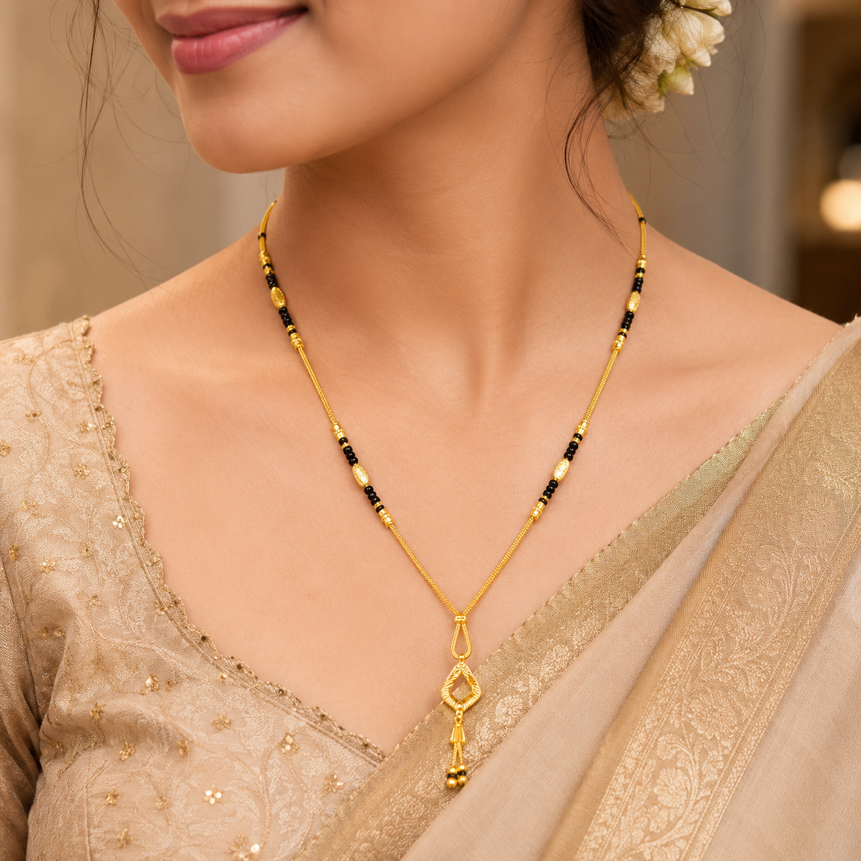 Traditional Gold Mangalsutra in 22KT Yellow Gold with Black Beads | 9.310g