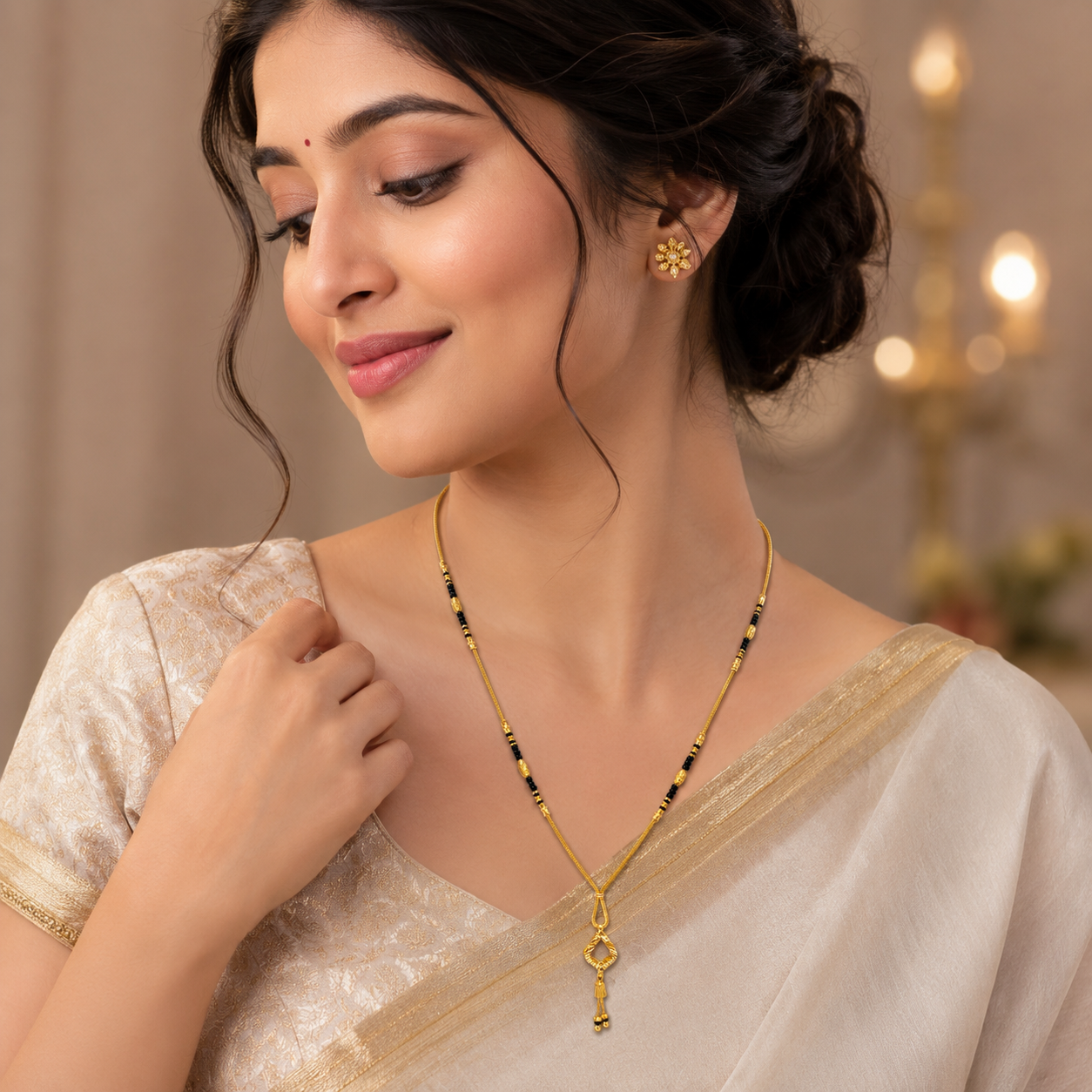 Traditional Gold Mangalsutra in 22KT Yellow Gold with Black Beads | 9.310g