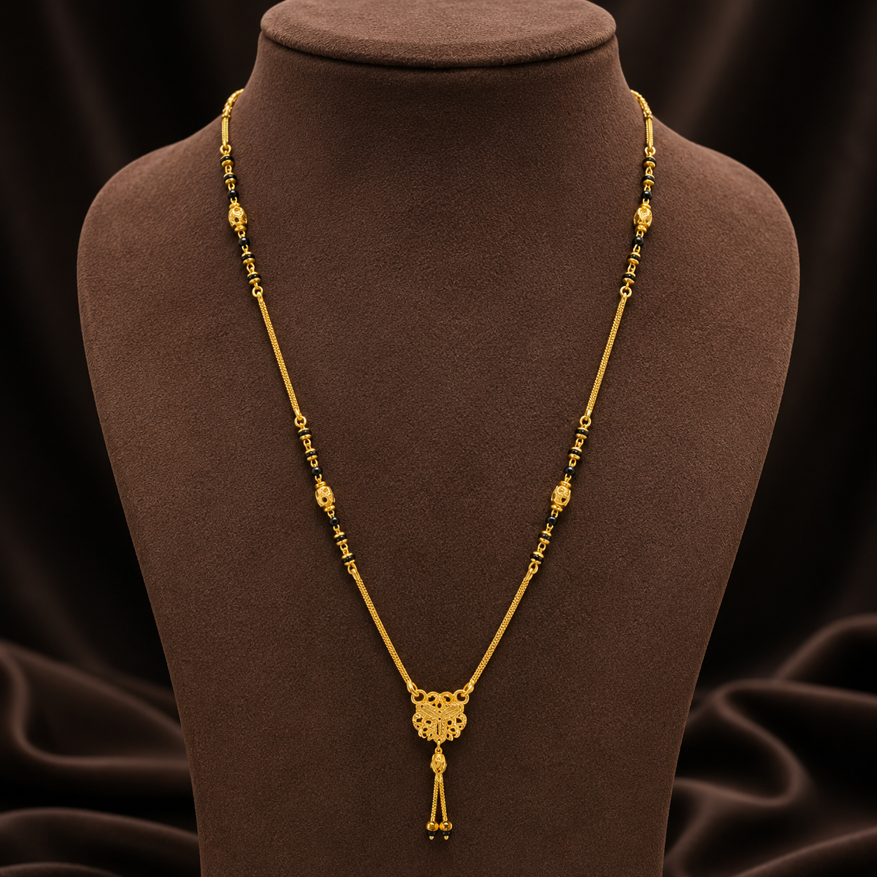 Traditional Gold Mangalsutra in 22KT Yellow Gold with Black Beads | 7.31g | Modern Design