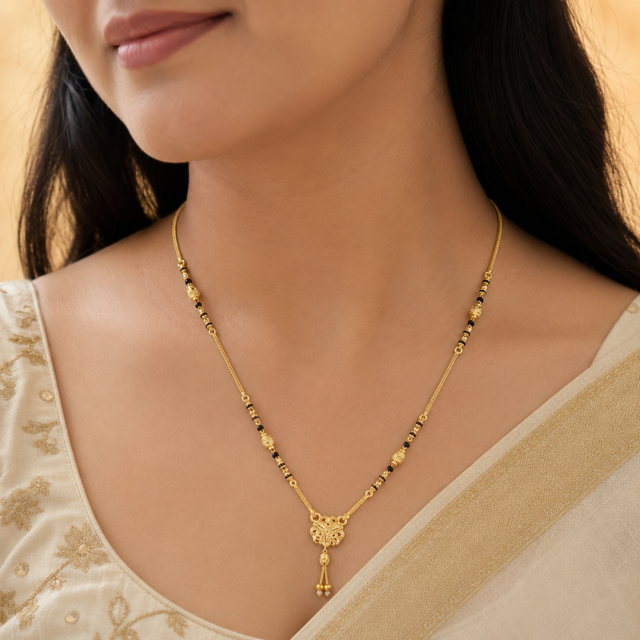Traditional Gold Mangalsutra in 22KT Yellow Gold with Black Beads | 7.31g | Modern Design