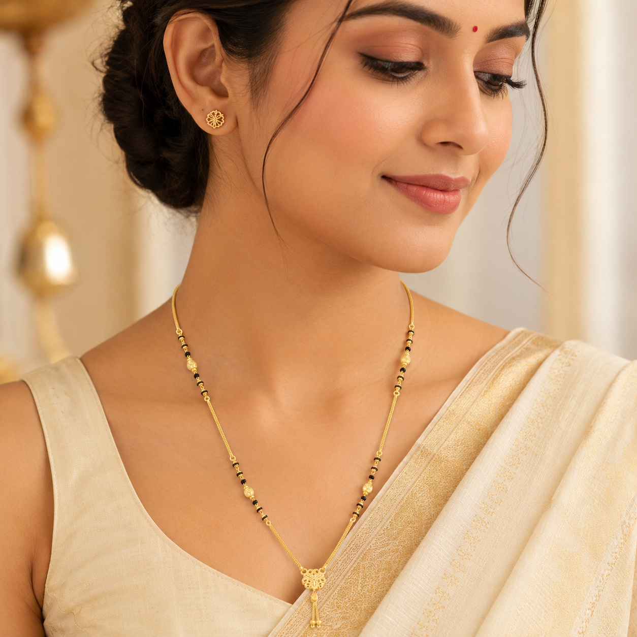 Traditional Gold Mangalsutra in 22KT Yellow Gold with Black Beads | 7.31g | Modern Design