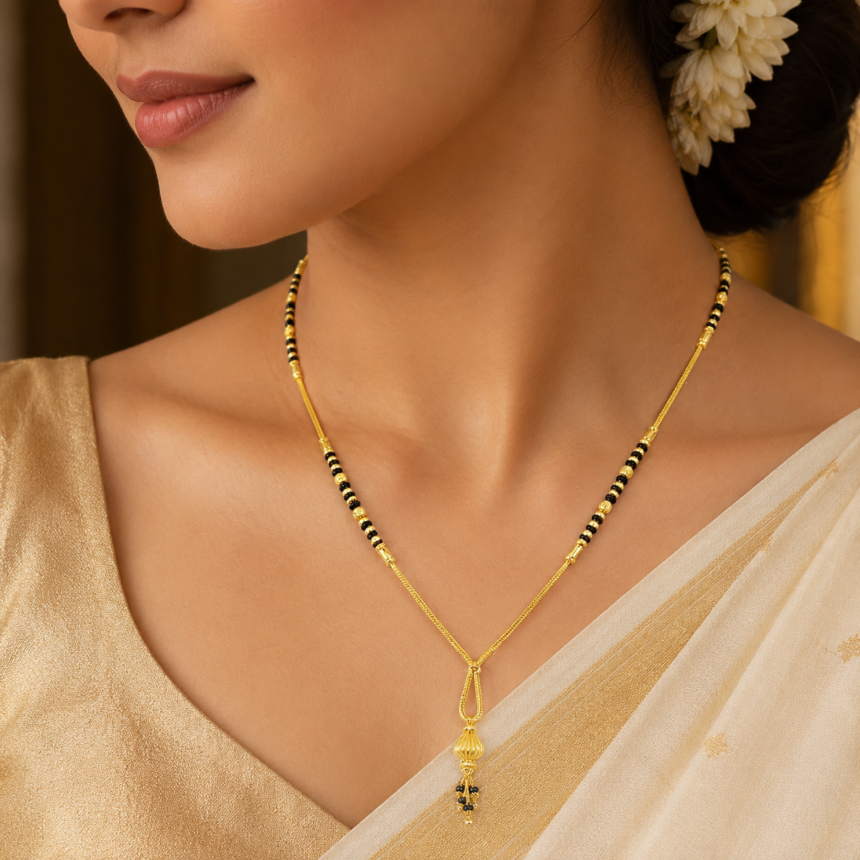 Traditional Gold Mangalsutra in 22KT Yellow Gold with Black Beads | 9.28g | Classic Design