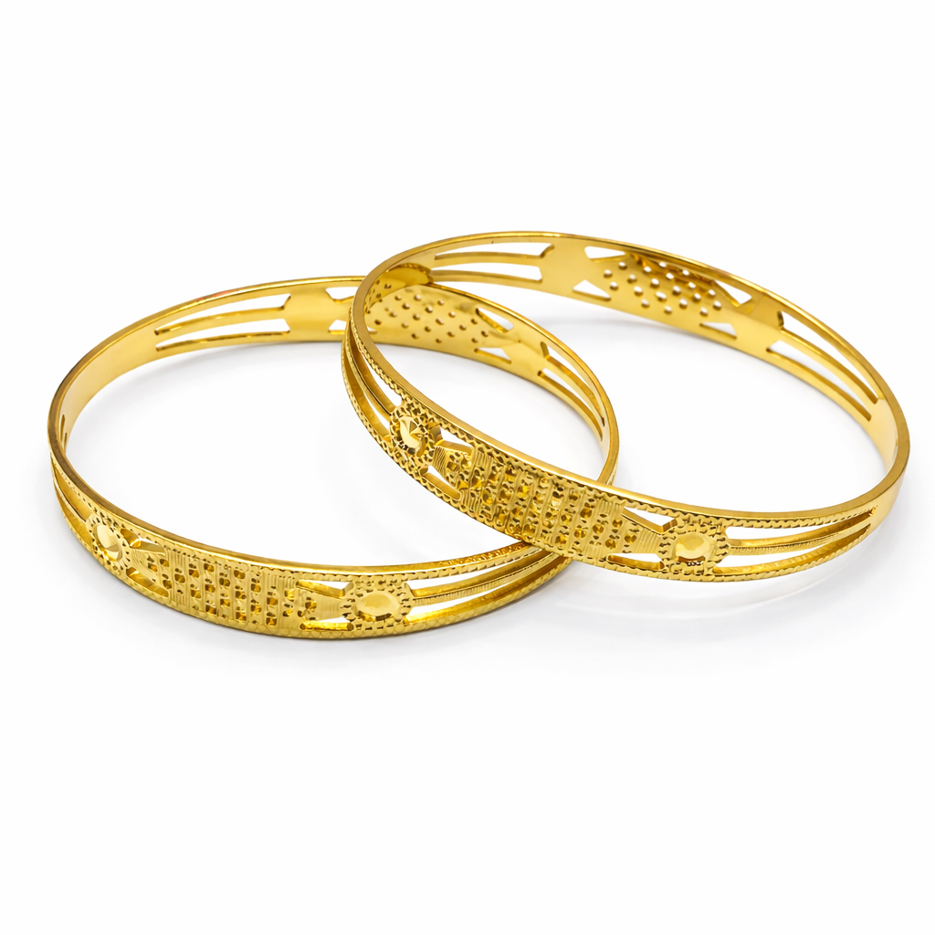 22Kt Plain Gold Bangles | Openwork Filigree Design | Set of 2