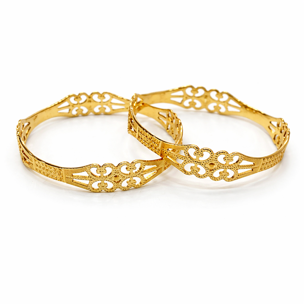 22Kt Gold Bangle | Floral Scrollwork Filigree Design | Set of 2