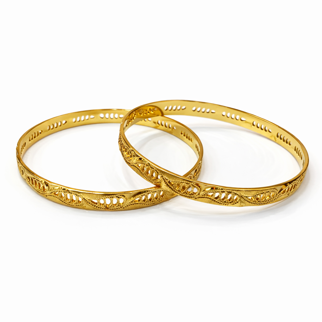 22Kt Gold Bangles | Oval Chain-Link Filigree Design | Set of 4