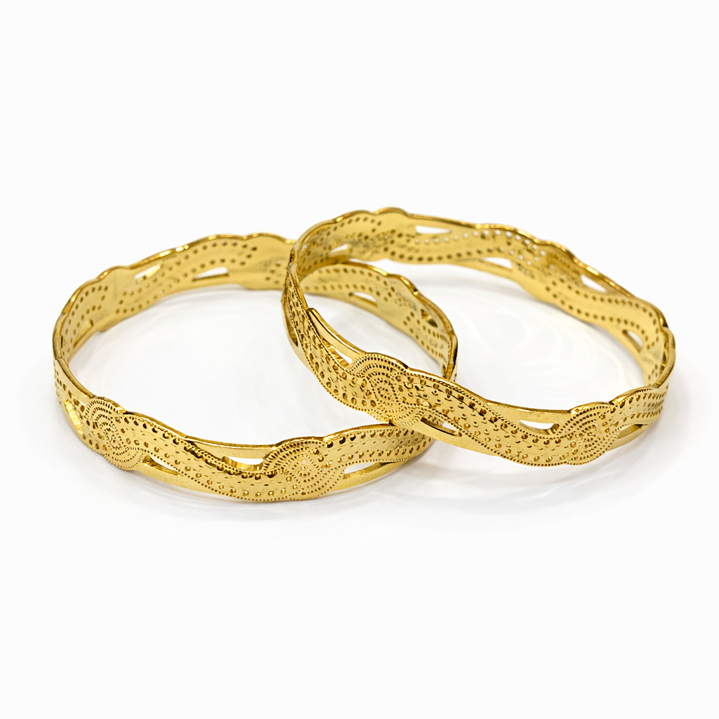 22Kt Gold Bangles | Wavy Scalloped Filigree Design | Set of 2