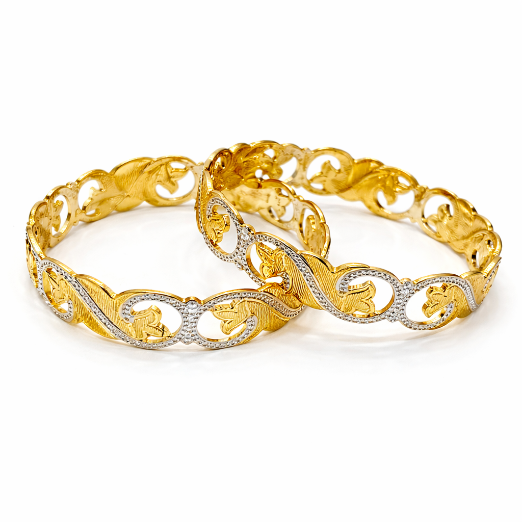 22Kt Two-Tone Gold & Silver Bangles | Butterfly Swirl Design | Set of 2