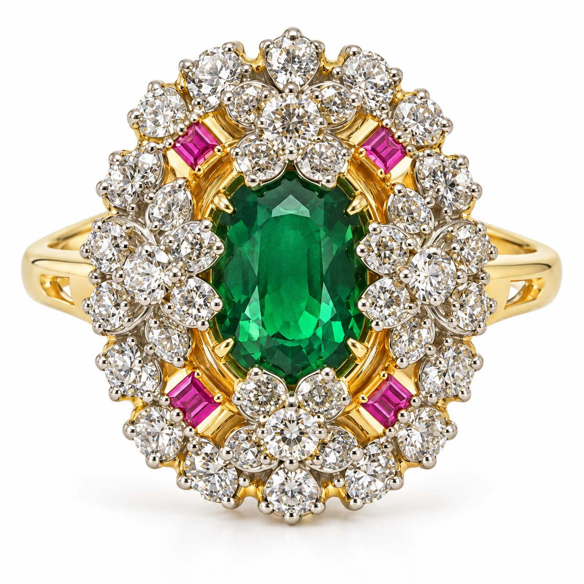 Emerald Spark Ruby Diamond Statement Ring
