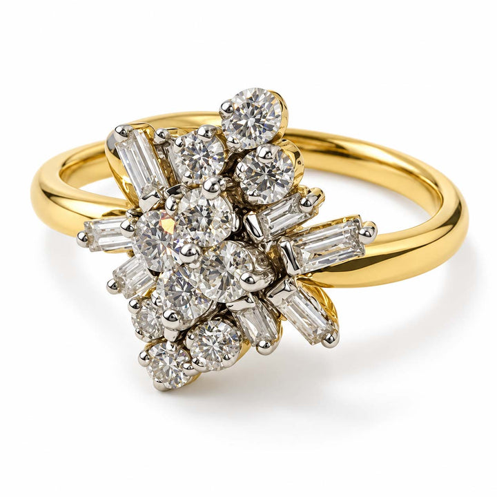 18K Gold Elongated Diamond Cluster Ring