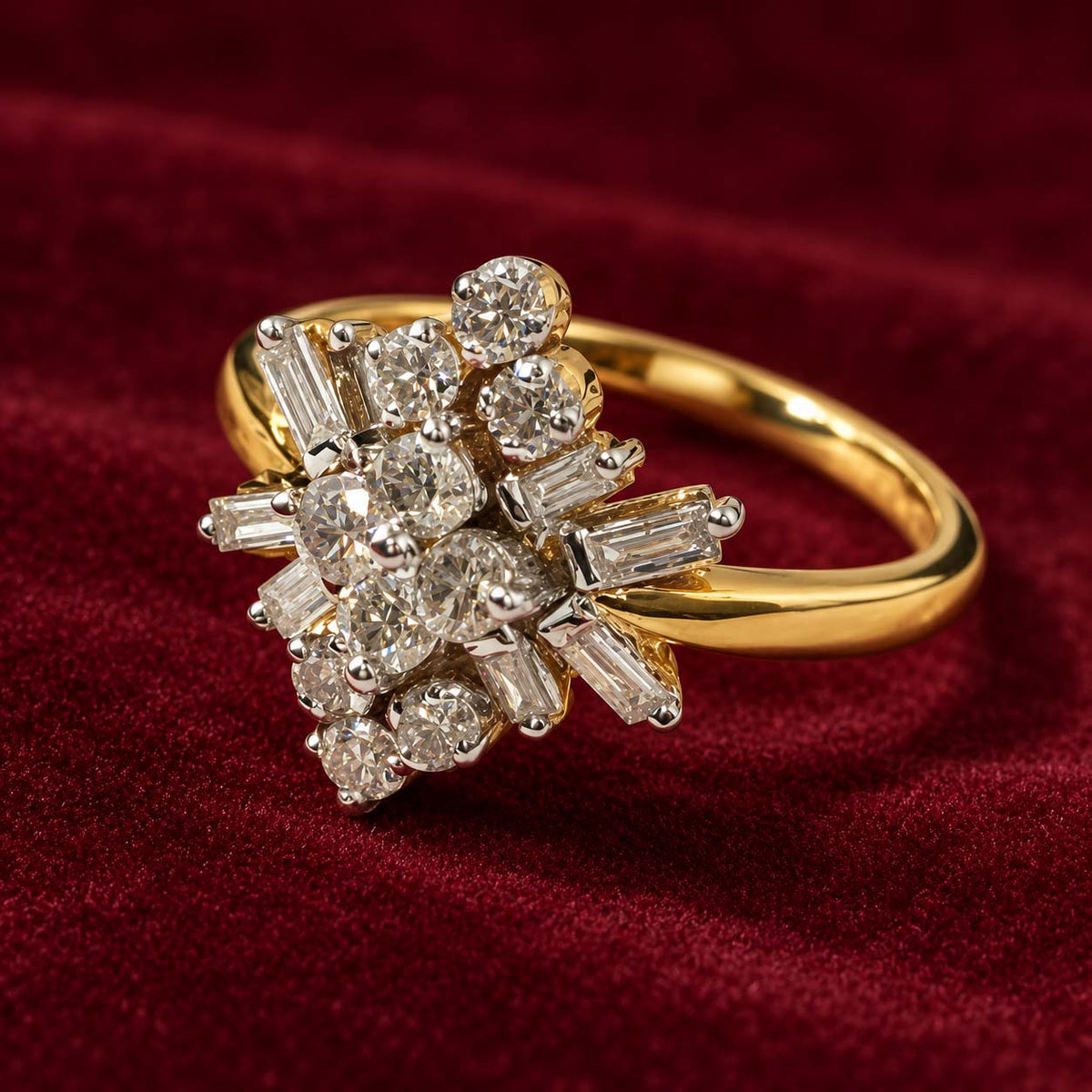 18K Gold Elongated Diamond Cluster Ring