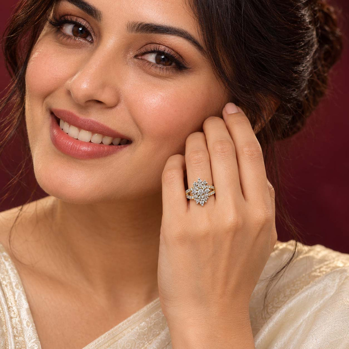 Starlit Cushion Cluster Diamond Ring