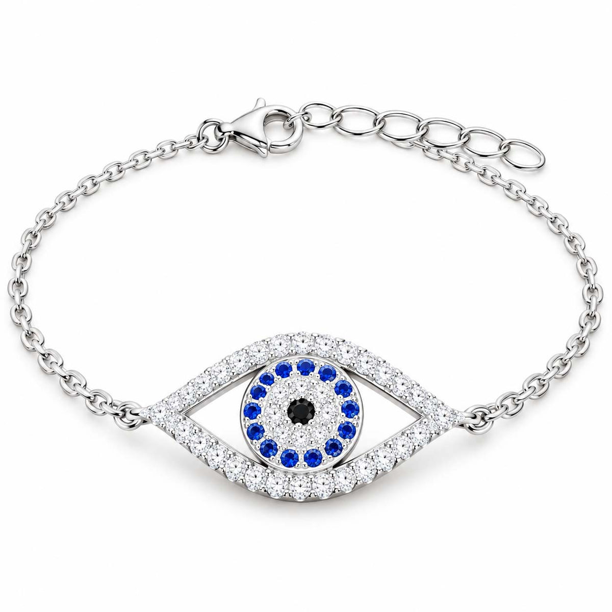Blue Evil Eye Silver Chain Bracelet for Girls | Savya Jewels