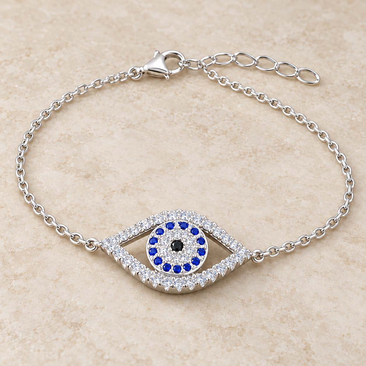 Blue Evil Eye Silver Chain Bracelet for Girls | Savya Jewels