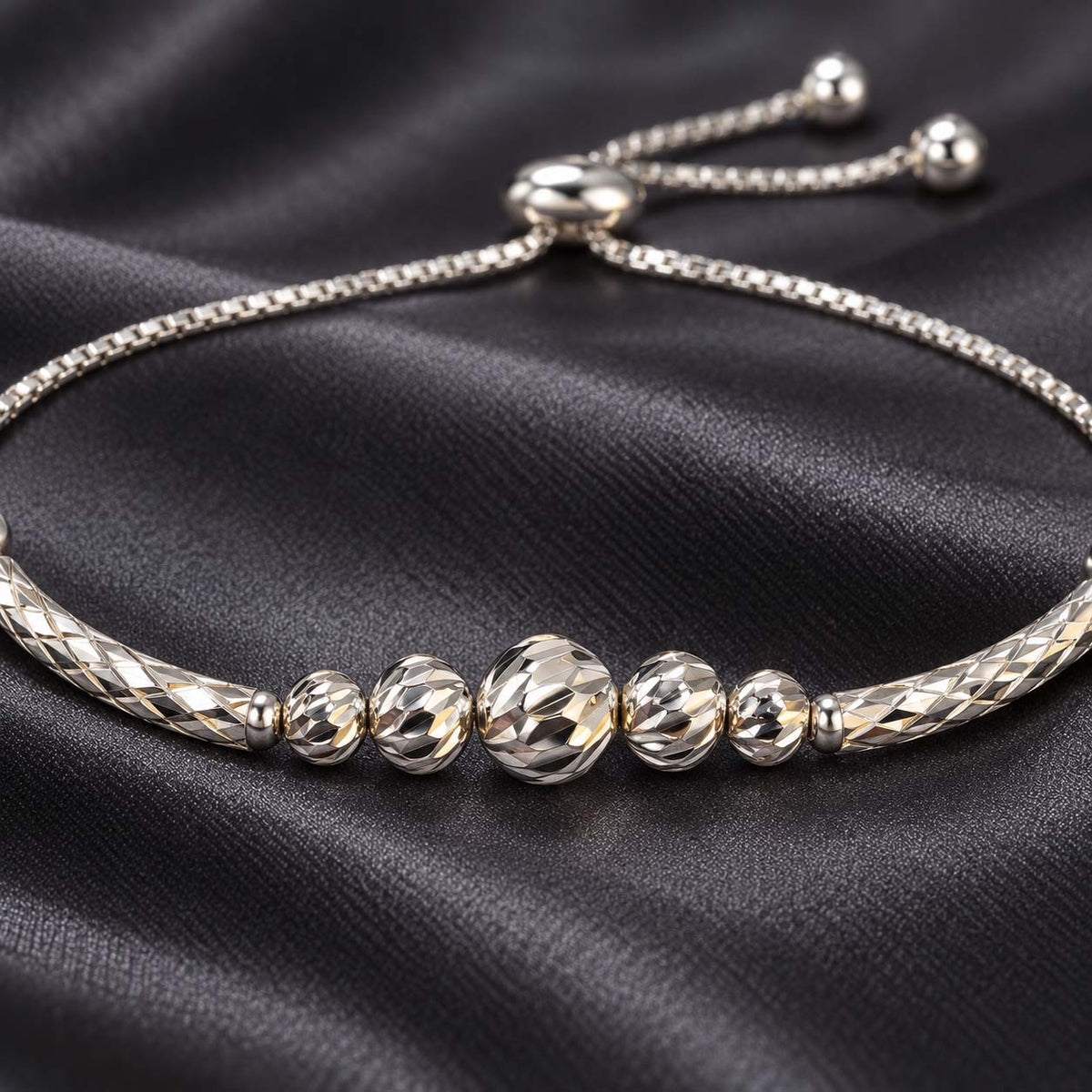 Faceted-Beads Silver Bracelet for Women | Savya Jewels