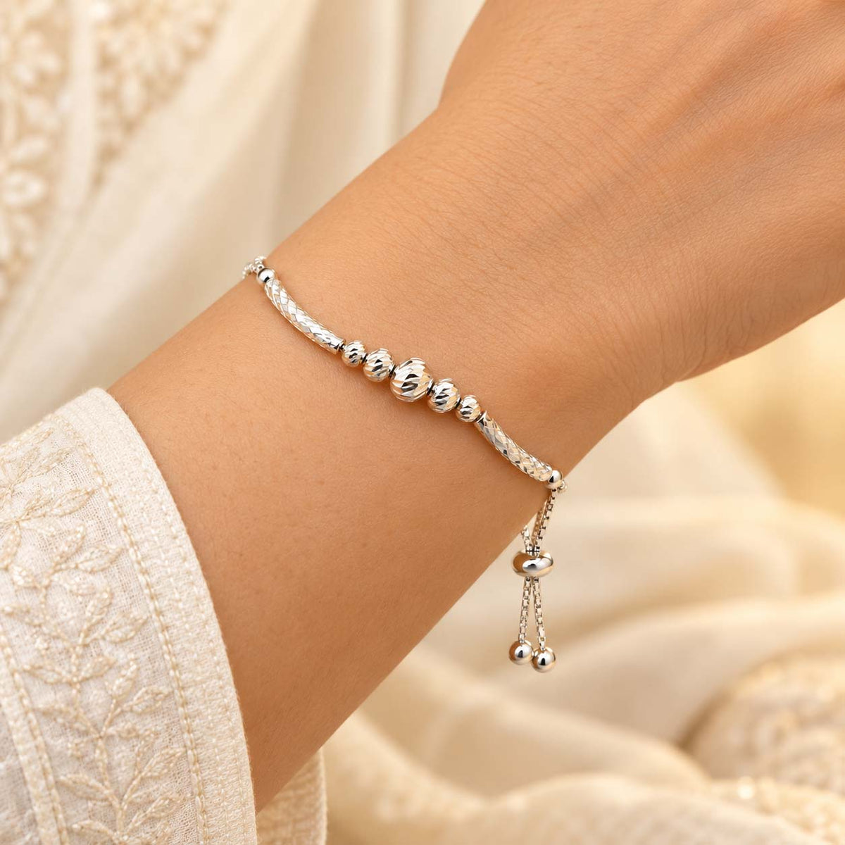 Faceted-Beads Silver Bracelet for Women | Savya Jewels