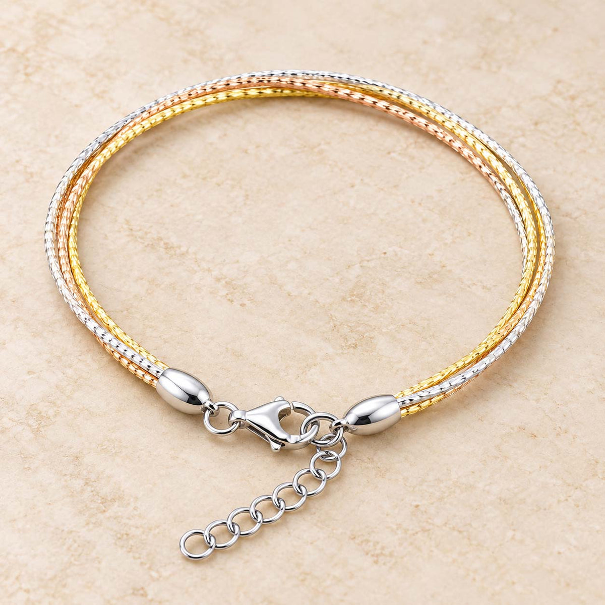 Three-Tone Silver Wire Bracelet for Women | Savya Jewels