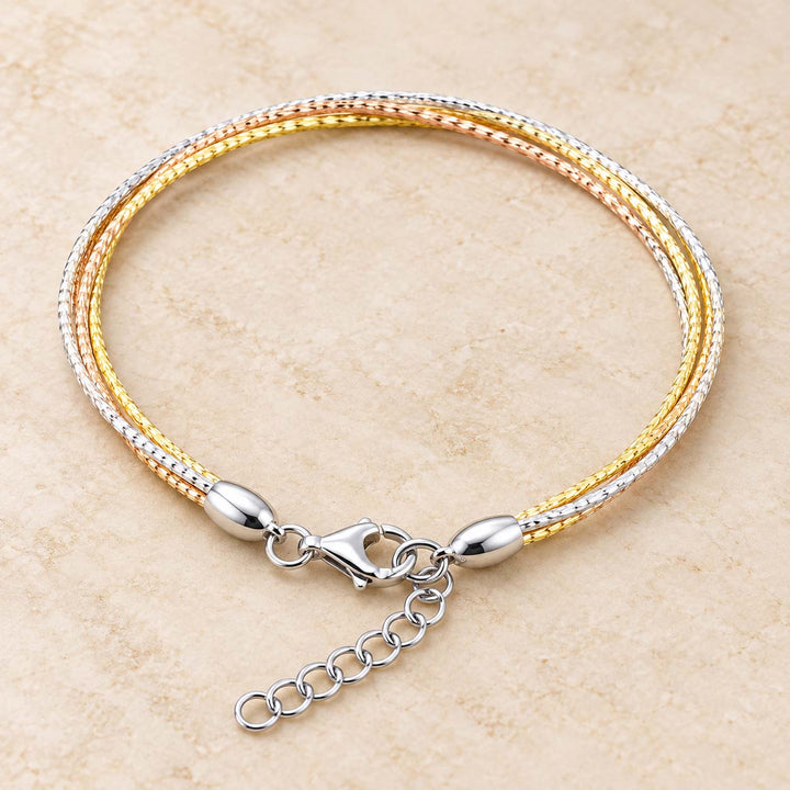 Three-Tone Silver Wire Bracelet for Women | Savya Jewels
