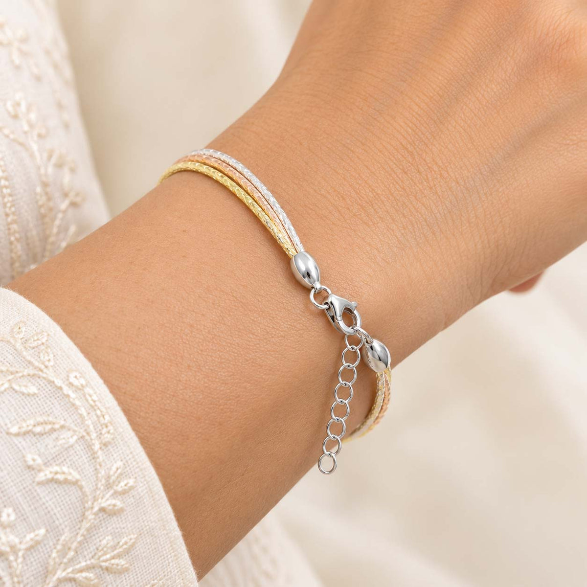 Three-Tone Silver Wire Bracelet for Women | Savya Jewels
