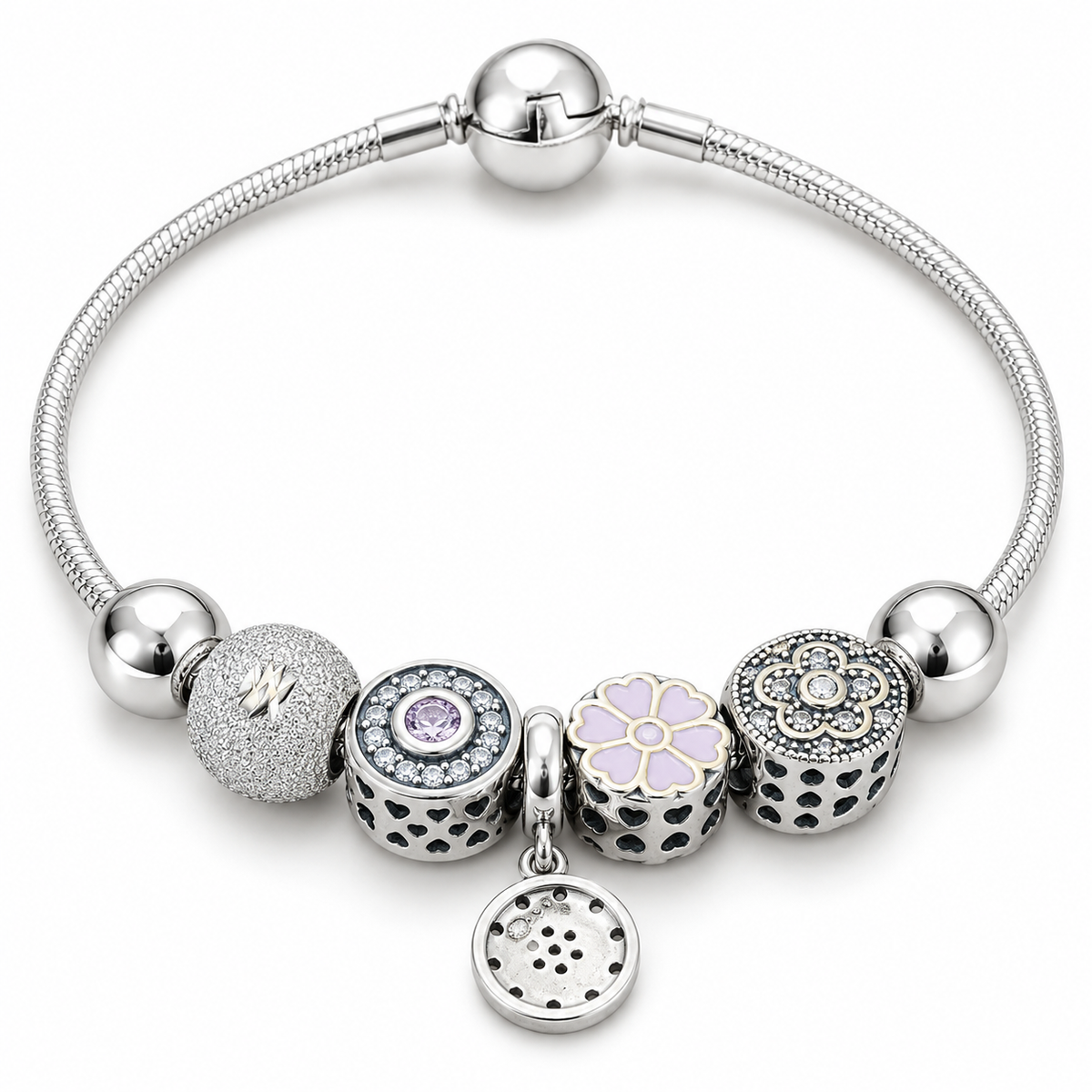Lavender Floral Silver Charm Bracelet for Women | Savya Jewels