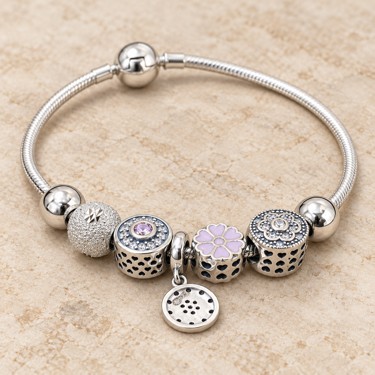 Lavender Floral Silver Charm Bracelet for Women | Savya Jewels