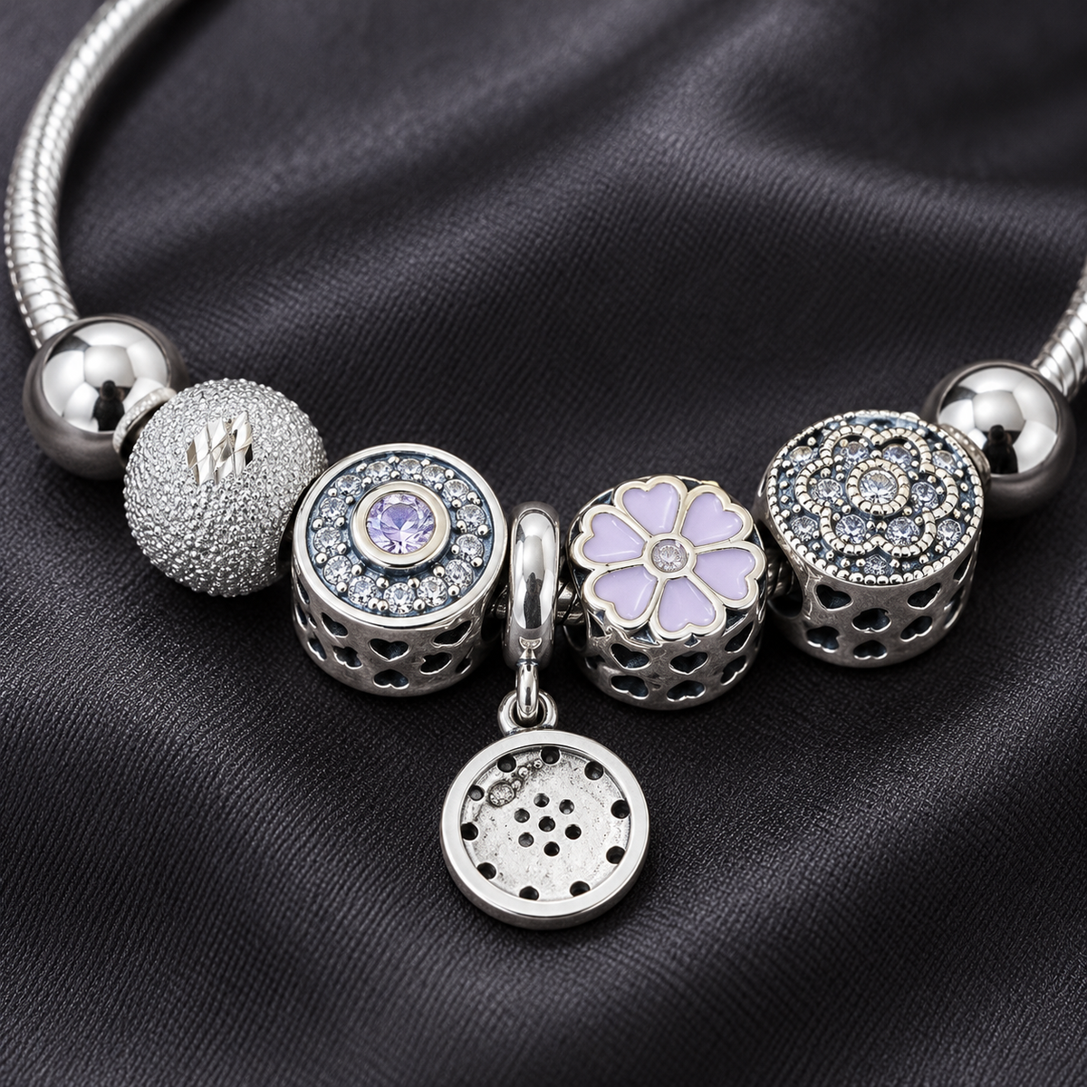 Lavender Floral Silver Charm Bracelet for Women | Savya Jewels