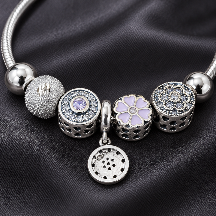 Lavender Floral Silver Charm Bracelet for Women | Savya Jewels