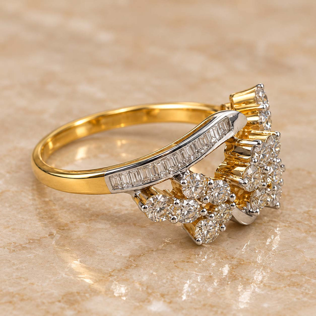 18K Gold Floral Diamond Bypass Ring