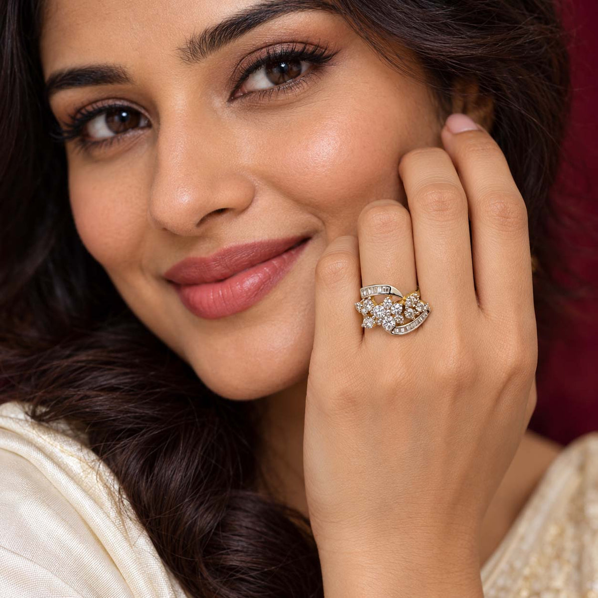 18K Gold Floral Diamond Bypass Ring