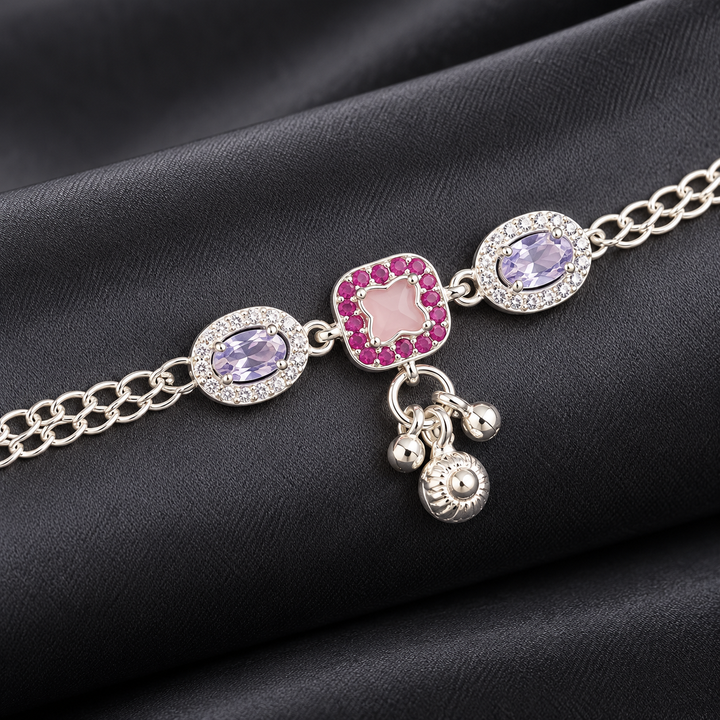 Lavender & Pink Double Chain 925 Sterling Silver Payal Anklets