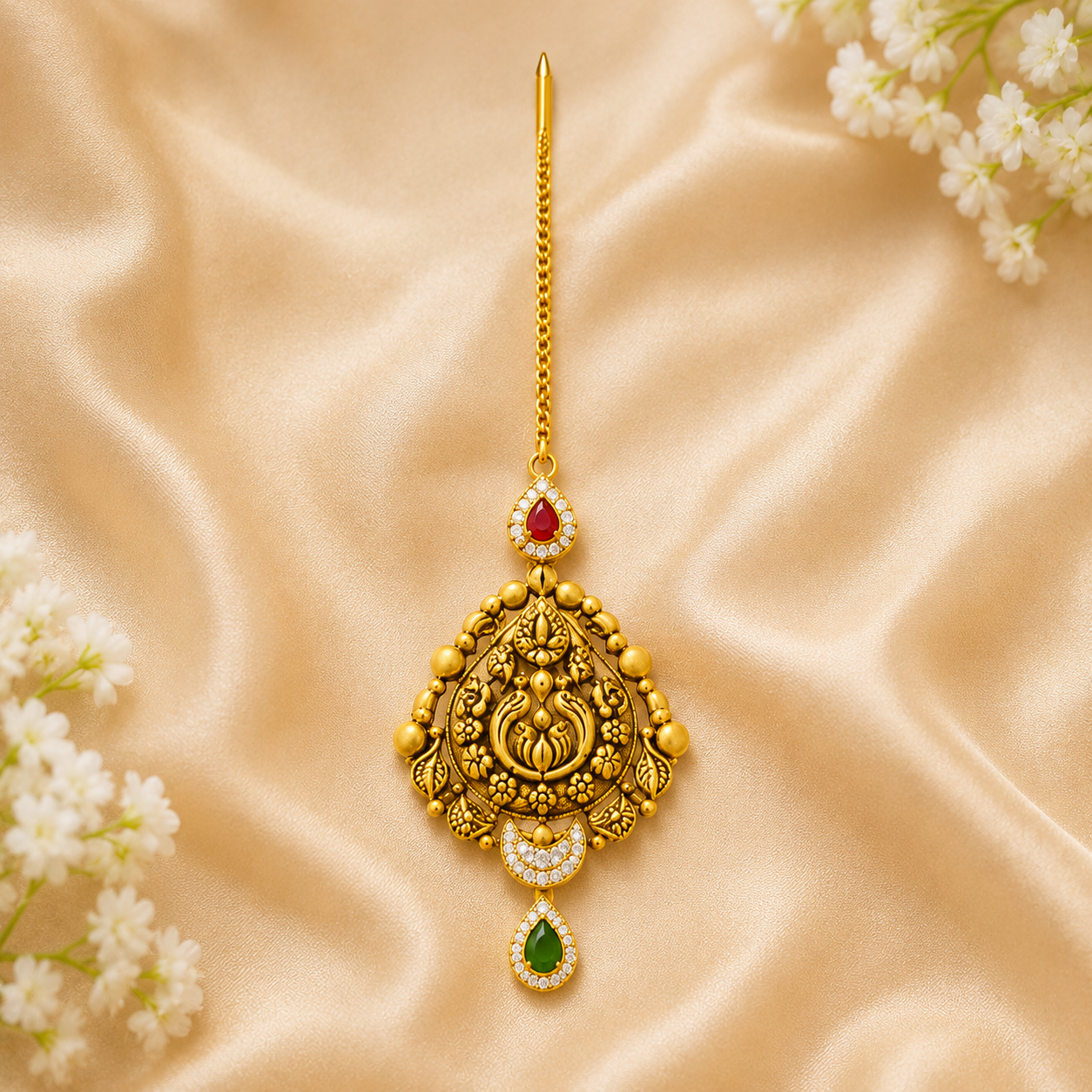 22Kt Gold Maang Tikka | Graceful Floral Design | Savya Jewels