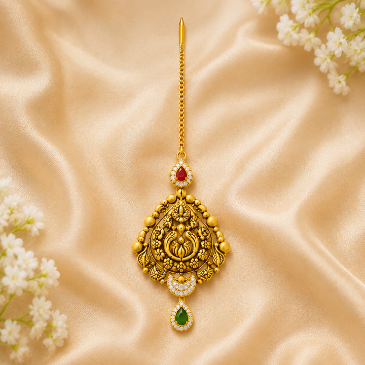 22Kt Gold Maang Tikka | Graceful Floral Design | Savya Jewels