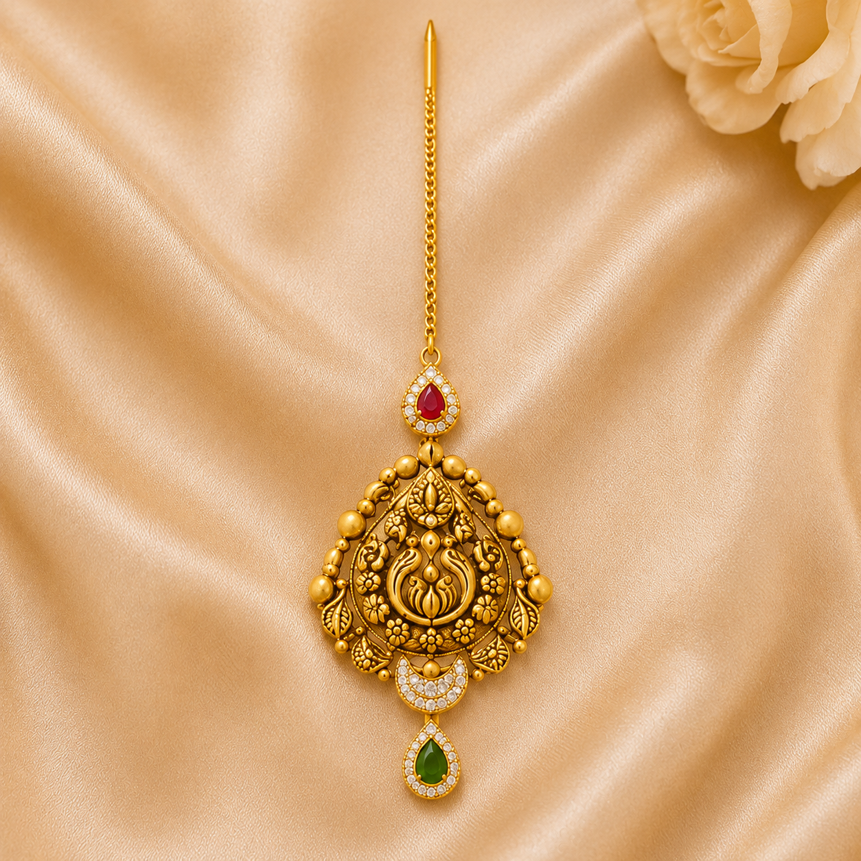 22Kt Gold Maang Tikka | Graceful Floral Design | Savya Jewels