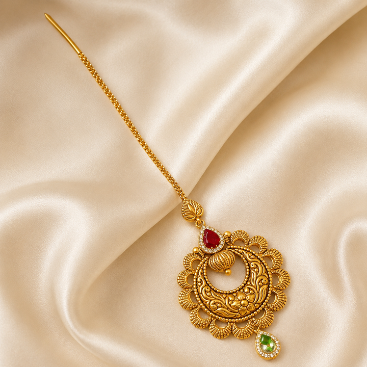 22Kt Gold Maang Tikka | Classic Bridal Design | Savya Jewels